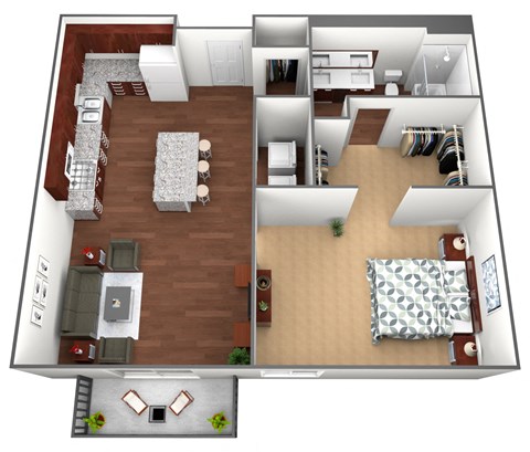 Floor plan for 1 bed, 1 bath, 684 sqft